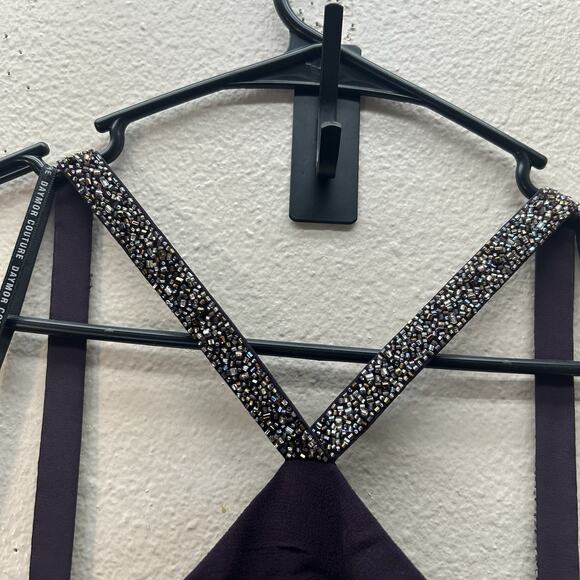 Daymor Couture 3451 Embellished Halter Layered Evening Dress Purple Silk SZ 10 - Picture 6 of 12